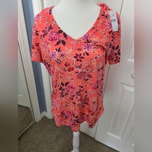 Floral V-Neck Women’s Top - Coral Color